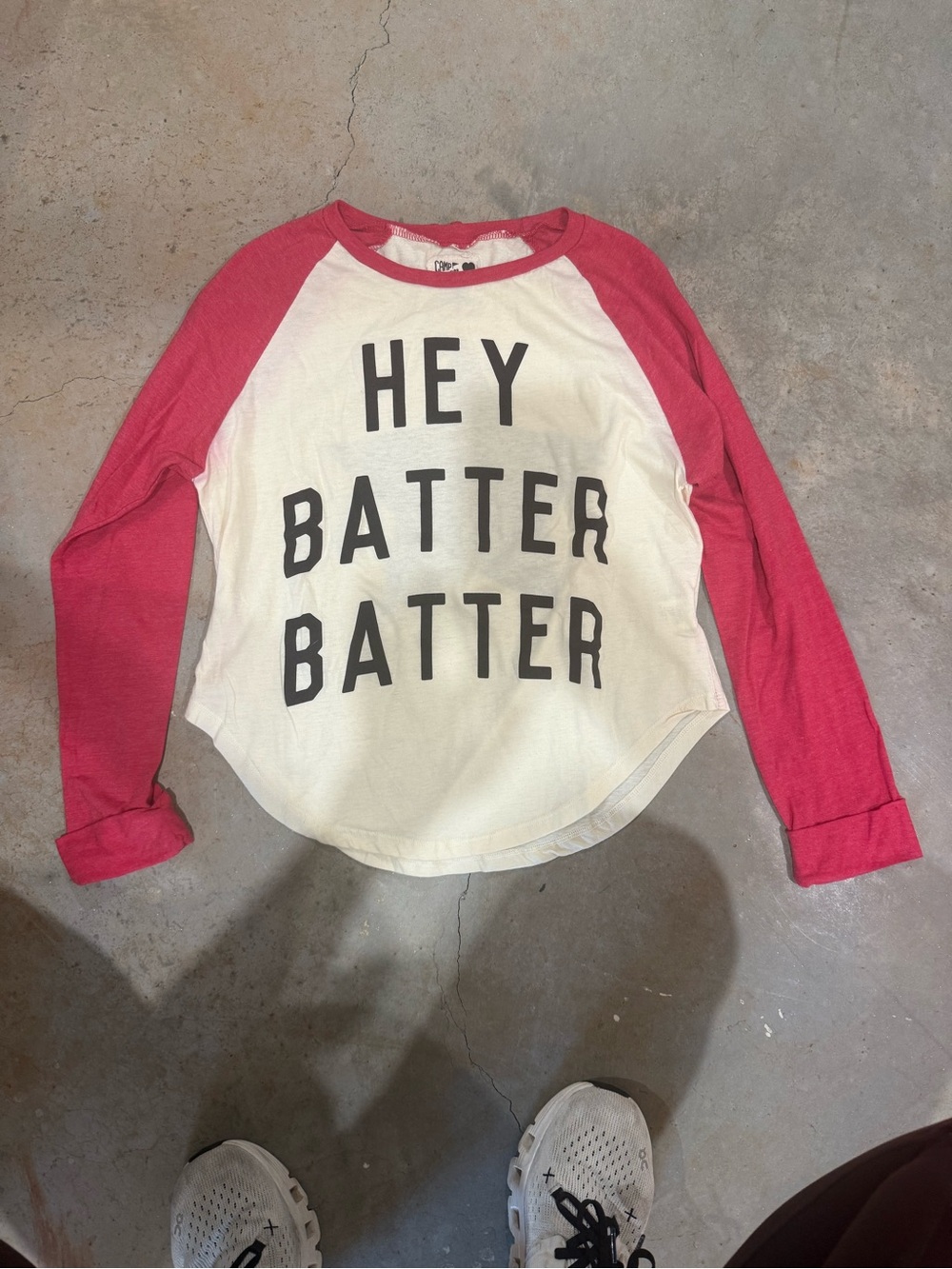 Girls' Pink & White 'Hey Batter Batter' Raglan Long Sleeve Tee
